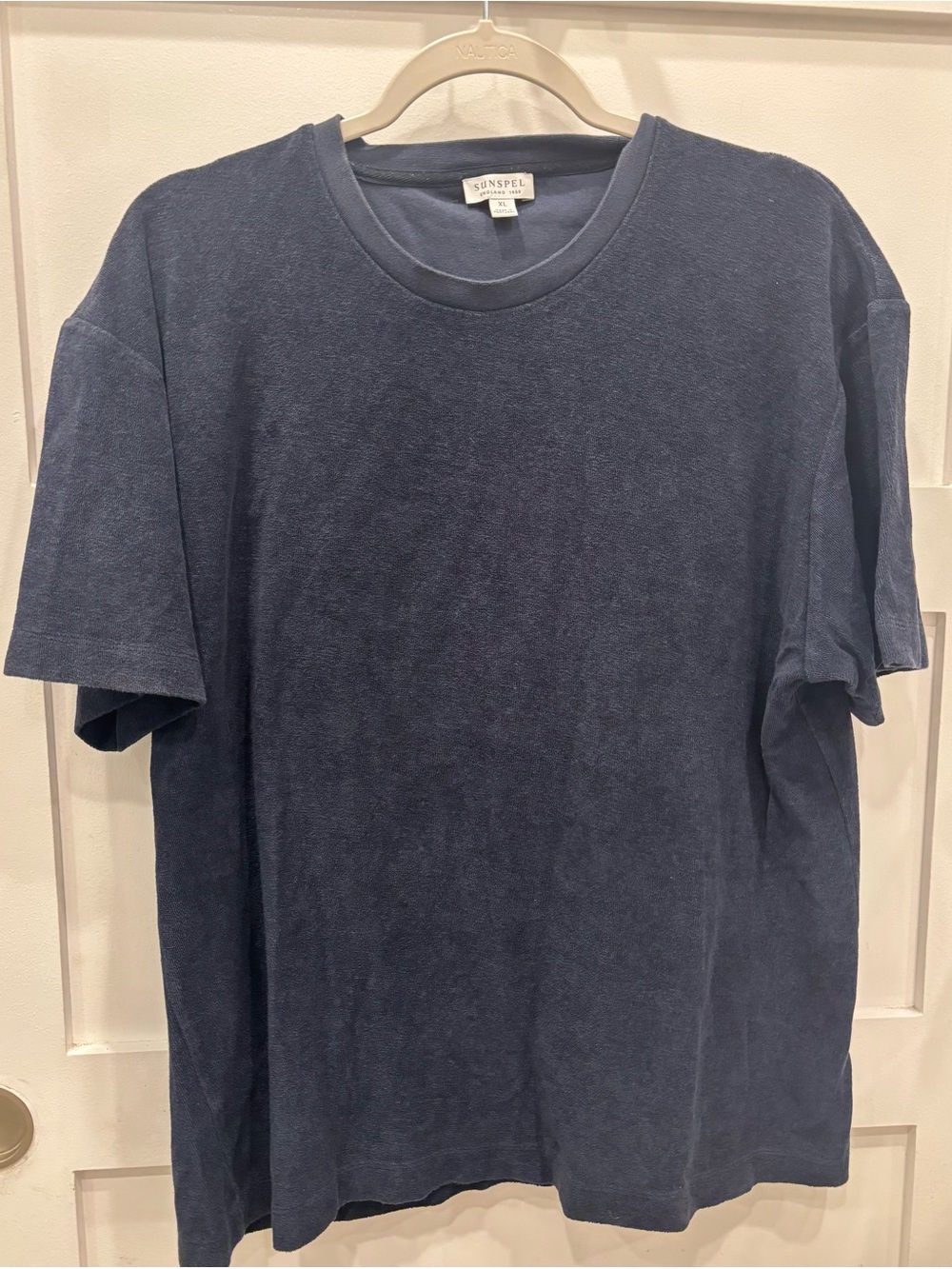 Sunspel Navy Terry Short Sleeve Crewneck T-Shirt